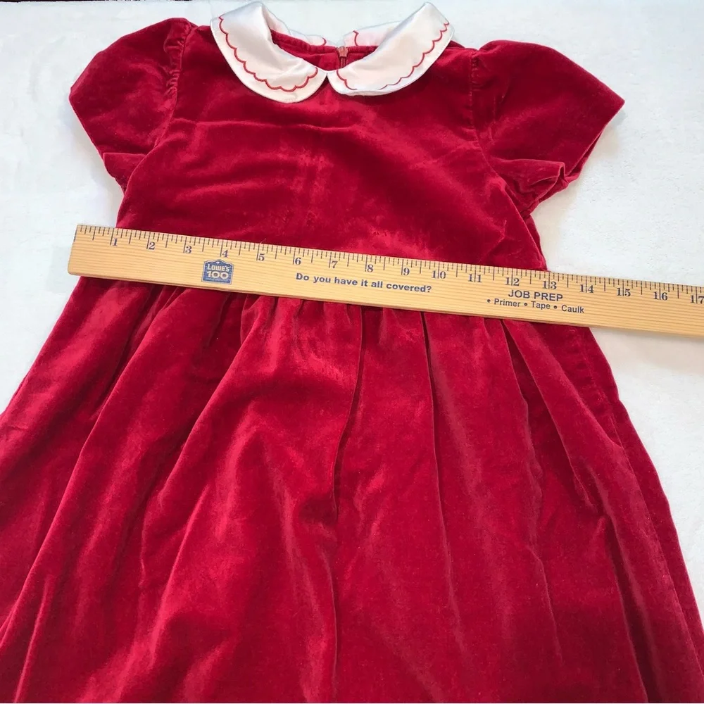 Gymboree Dress Red Velvet rose floral collar age 5 button‎ up back